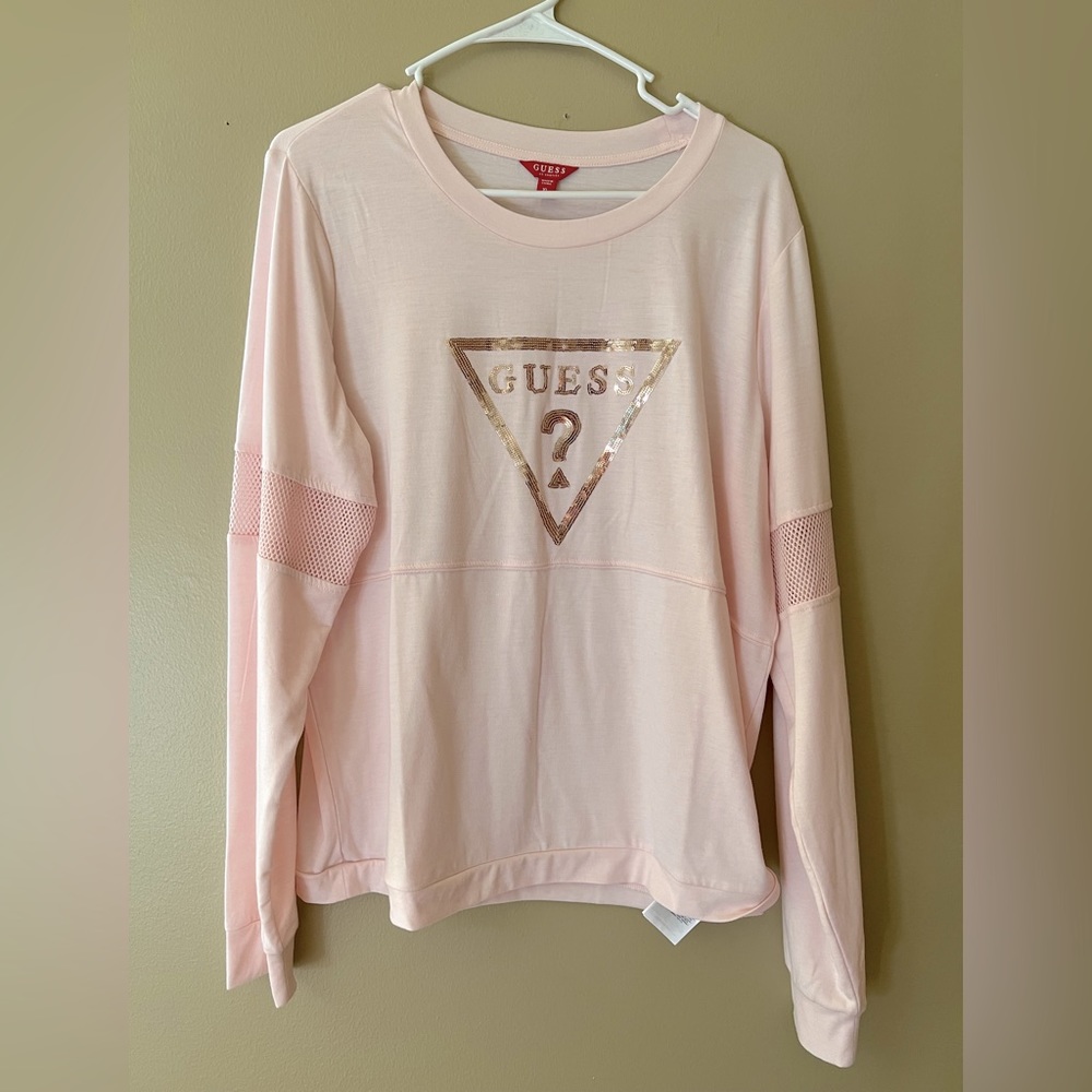 Guess Sequin Light Pink Long Sleeve Tee with Cut Outs